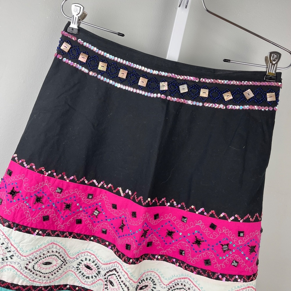 Basil & Maude Midi Skirt Womens‎ 6 Beaded Sequin A-Line Statement Party